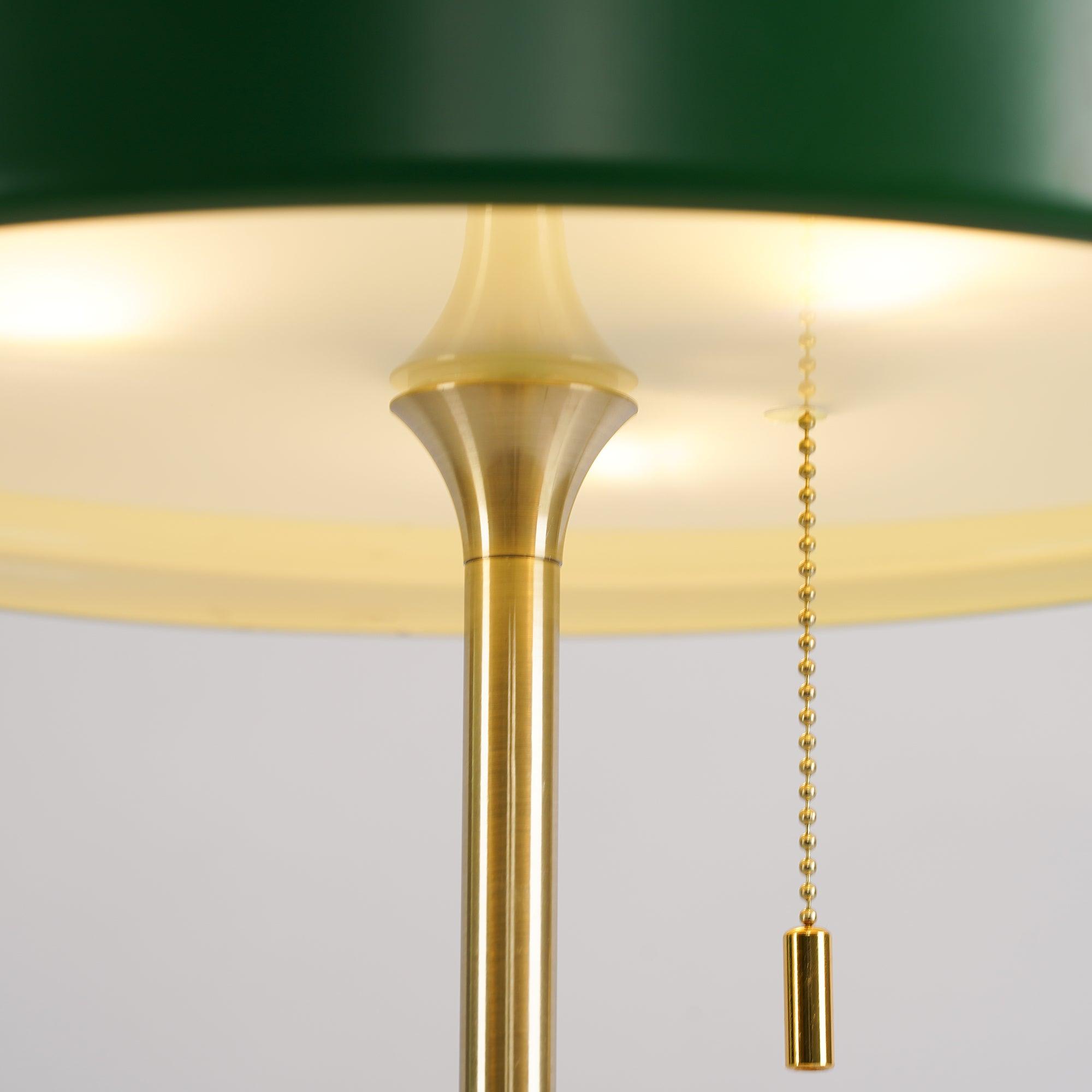 Mid Century Modern Spun Metal Table Lamp with Pull Chain and Opal Diffuser Accent
