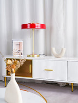 Mid Century Modern Spun Metal Table Lamp with Pull Chain and Opal Diffuser Accent