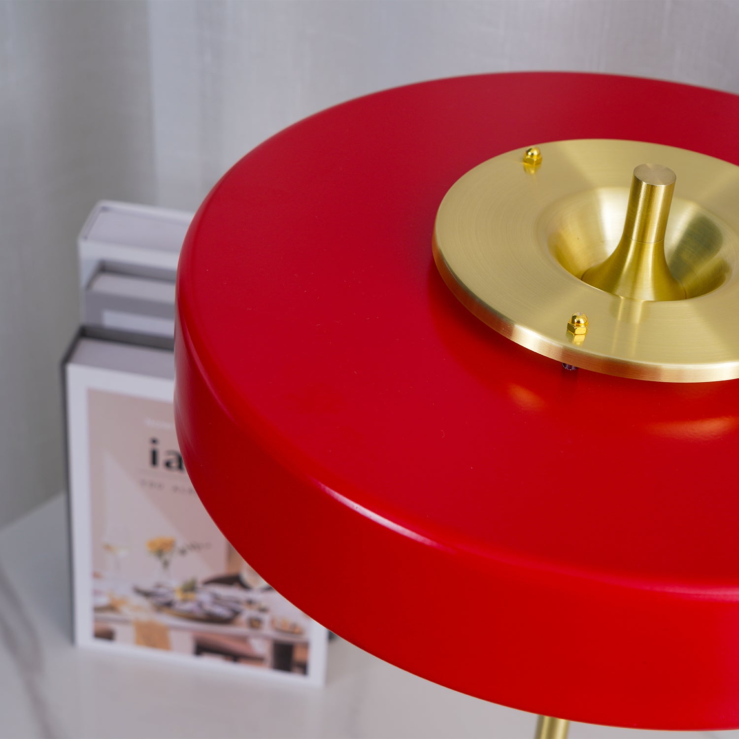 Mid Century Modern Spun Metal Table Lamp with Pull Chain and Opal Diffuser Accent