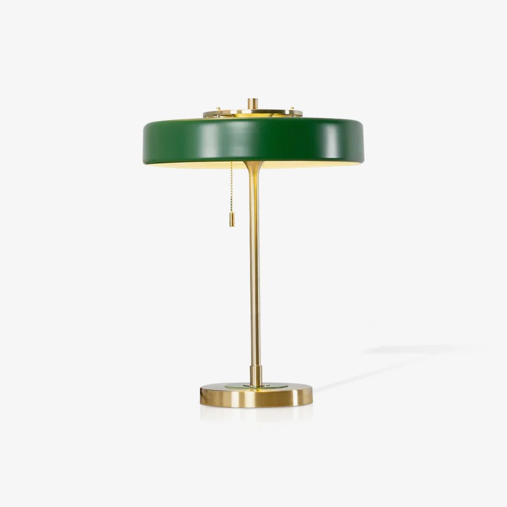 Mid Century Modern Spun Metal Table Lamp with Pull Chain and Opal Diffuser Accent