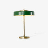 Mid Century Modern Spun Metal Table Lamp with Pull Chain and Opal Diffuser Accent