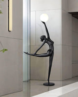 Modern Artistic Rhythmic Gymnast Sculpture Floor Lamp with Glass Globe Shade