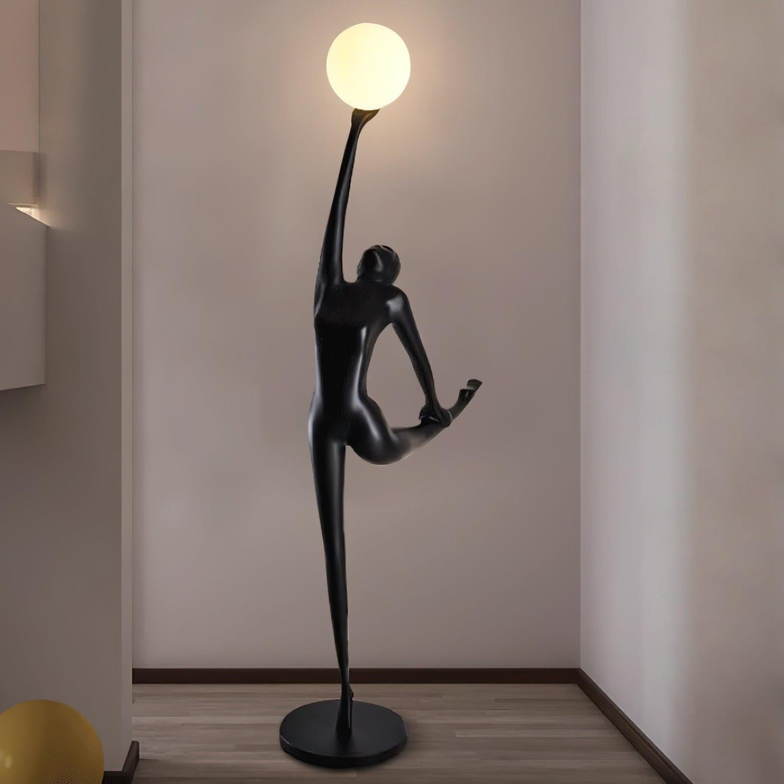 Modern Artistic Rhythmic Gymnast Sculpture Floor Lamp with Glass Globe Shade