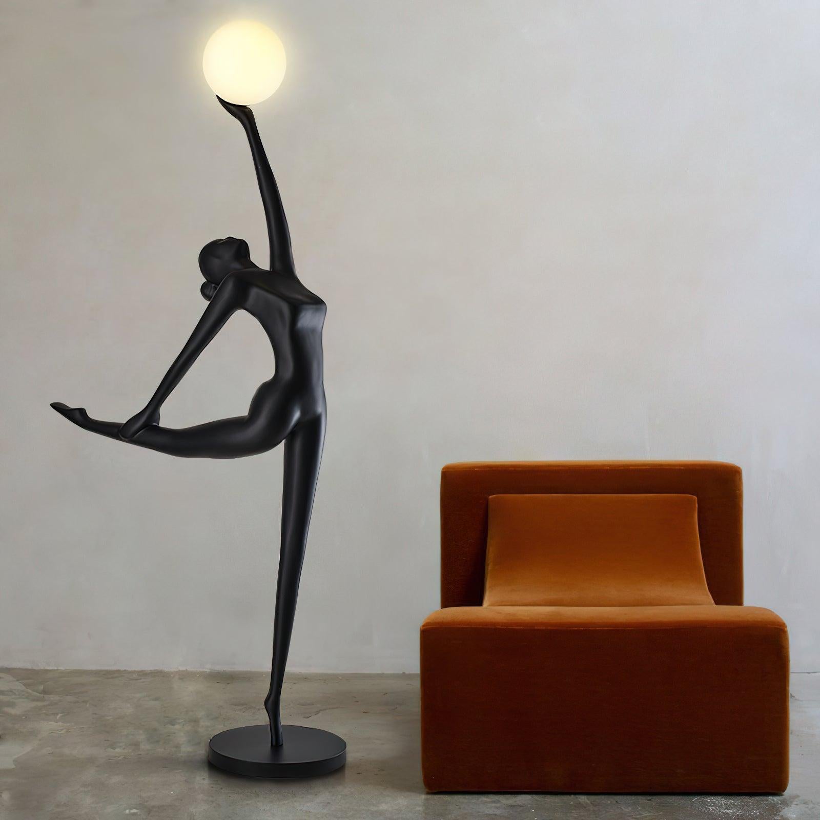 Modern Artistic Rhythmic Gymnast Sculpture Floor Lamp with Glass Globe Shade