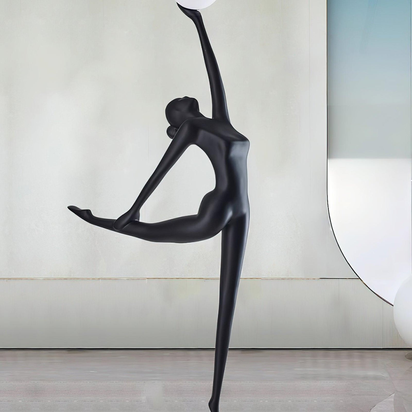 Modern Artistic Rhythmic Gymnast Sculpture Floor Lamp with Glass Globe Shade