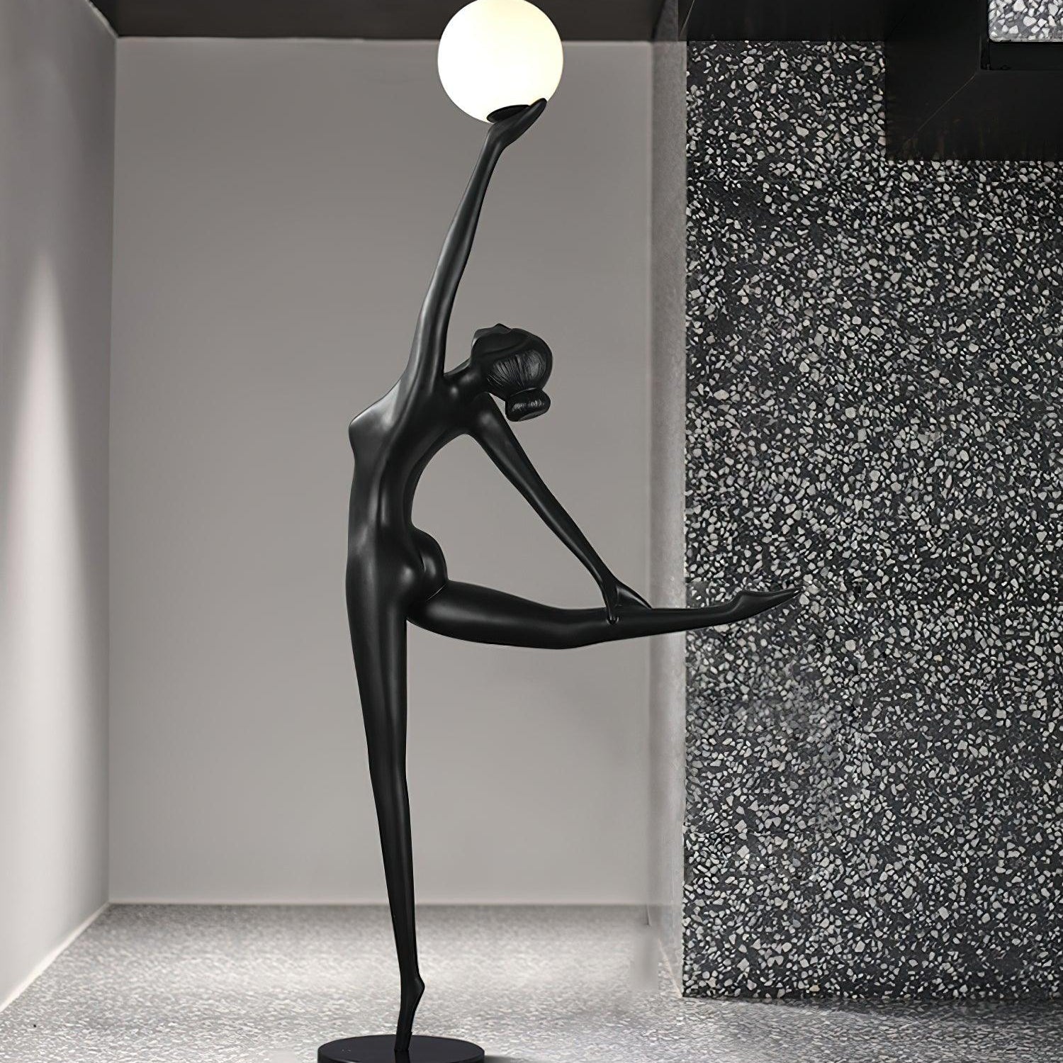 Modern Artistic Rhythmic Gymnast Sculpture Floor Lamp with Glass Globe Shade