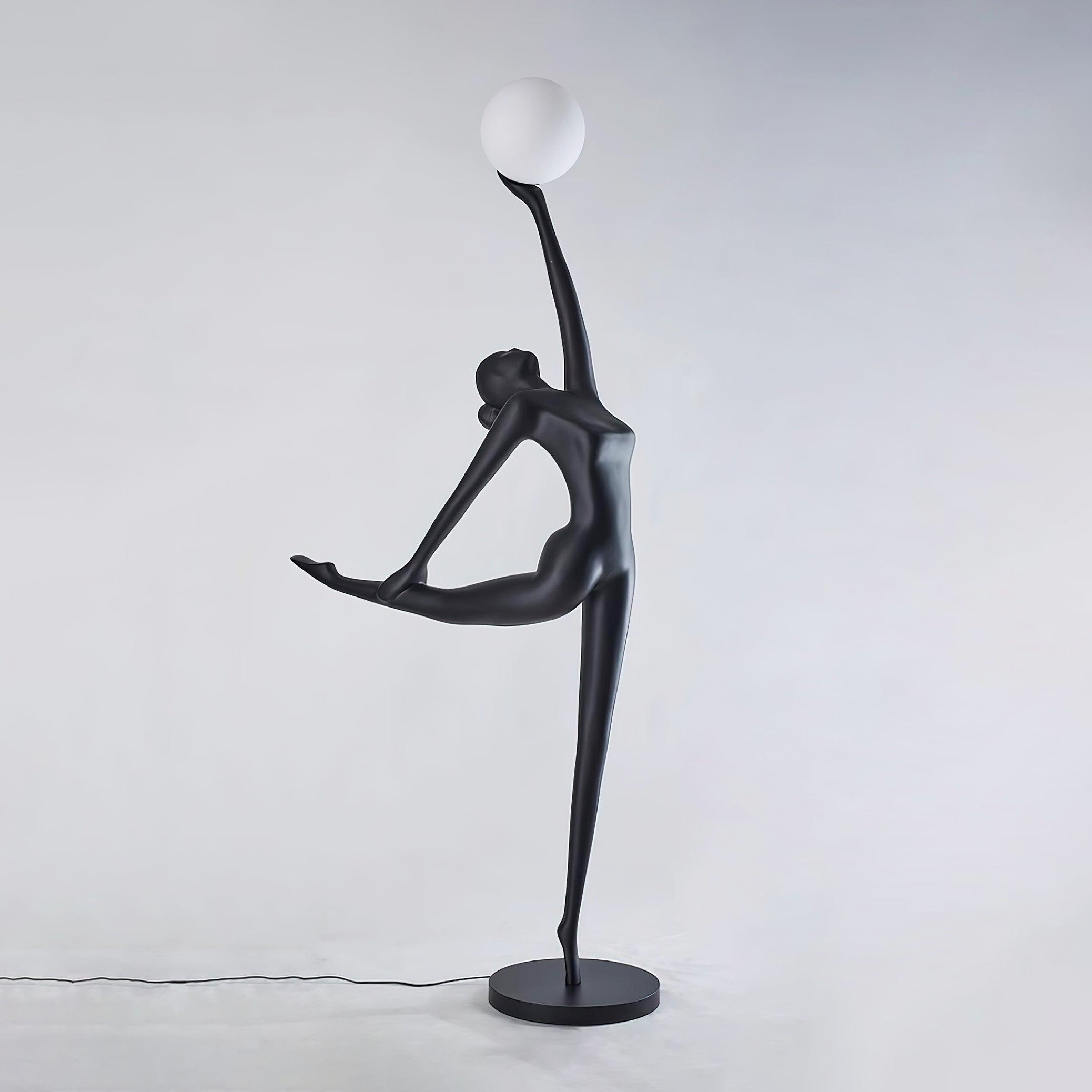 Modern Artistic Rhythmic Gymnast Sculpture Floor Lamp with Glass Globe Shade