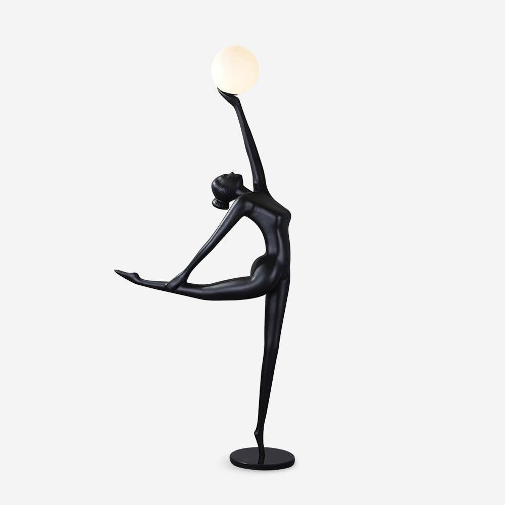 Modern Artistic Rhythmic Gymnast Sculpture Floor Lamp with Glass Globe Shade