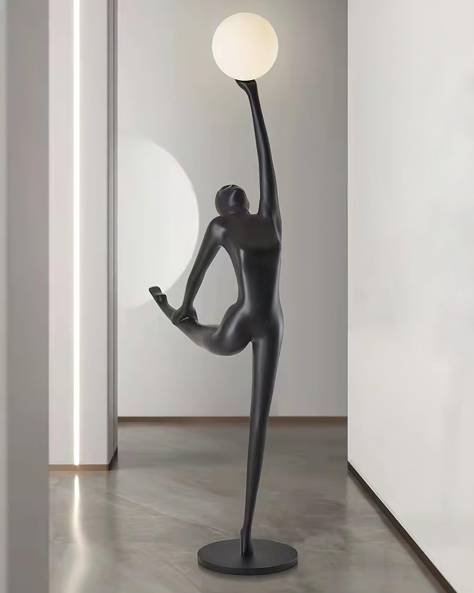 Modern Artistic Rhythmic Gymnast Sculpture Floor Lamp with Glass Globe Shade