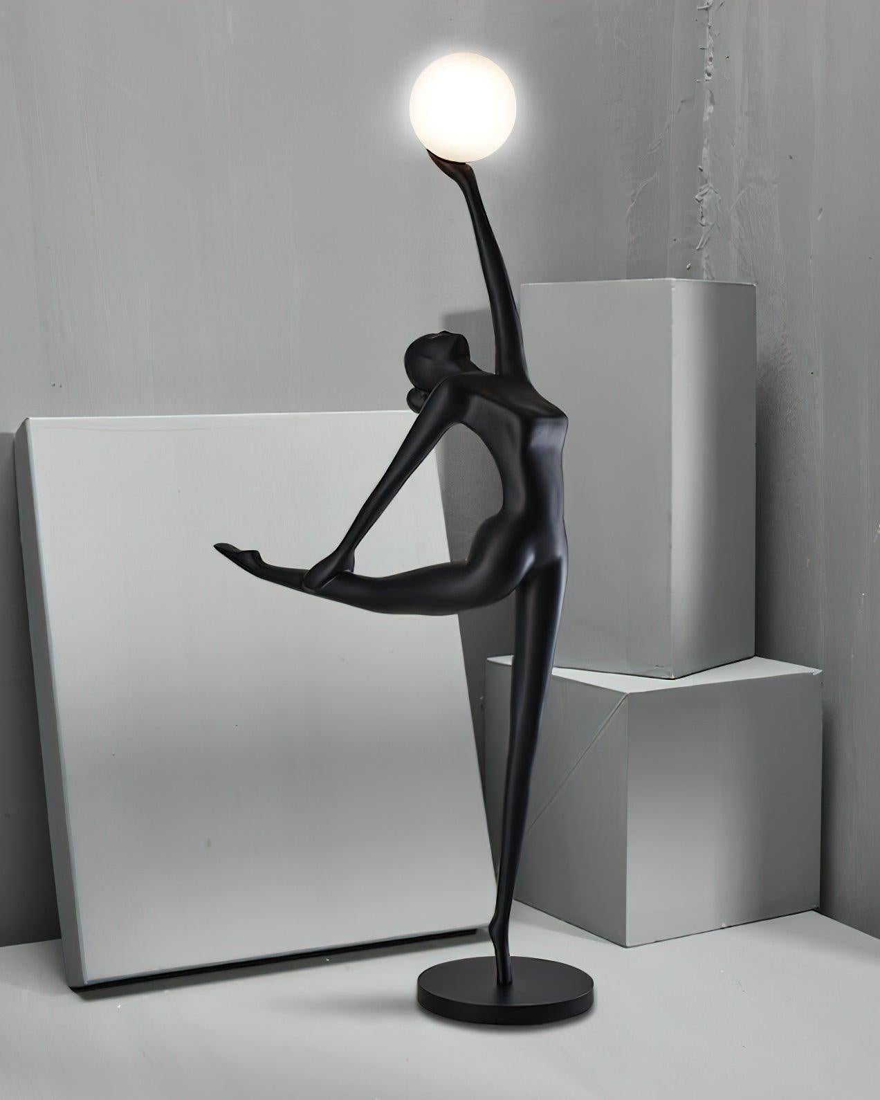 Modern Artistic Rhythmic Gymnast Sculpture Floor Lamp with Glass Globe Shade