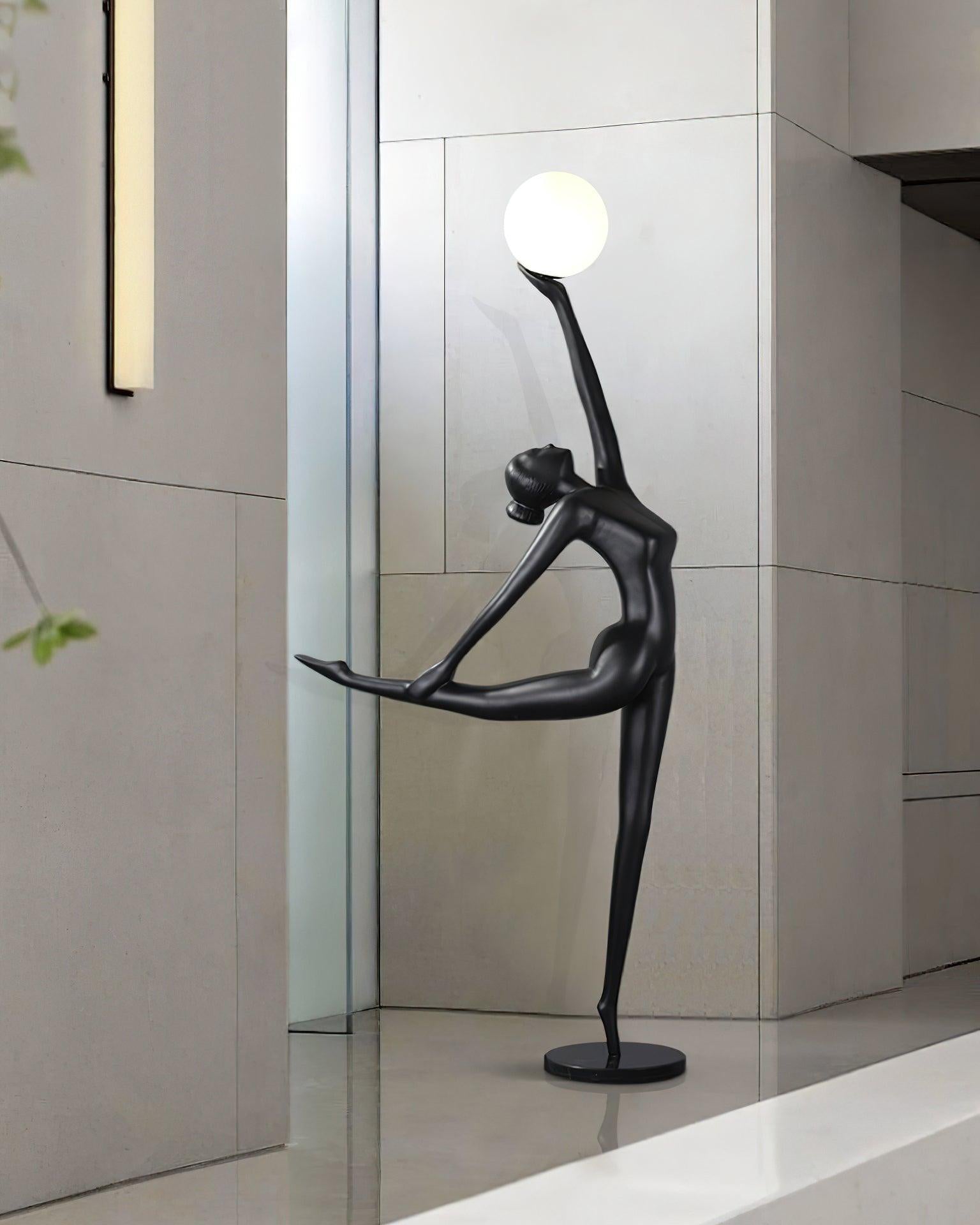 Modern Artistic Rhythmic Gymnast Sculpture Floor Lamp with Glass Globe Shade