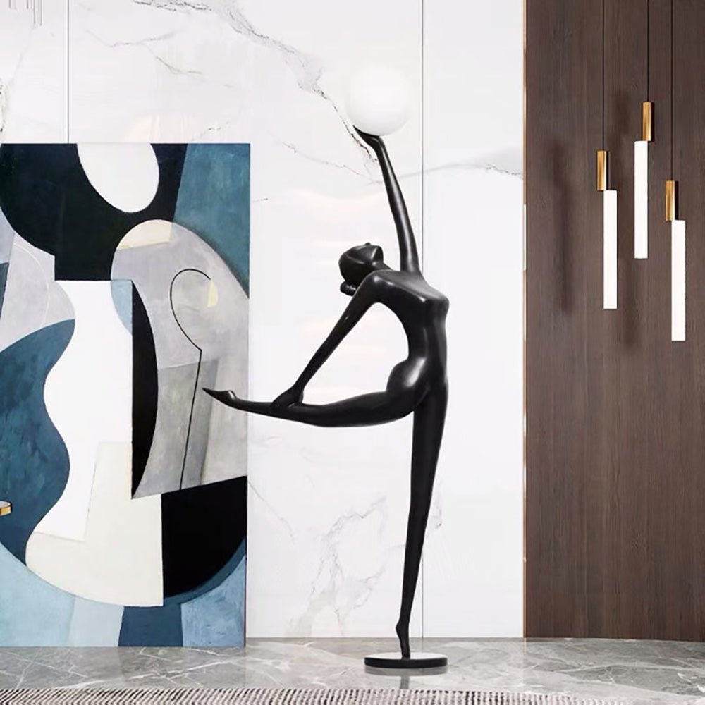 Modern Artistic Rhythmic Gymnast Sculpture Floor Lamp with Glass Globe Shade