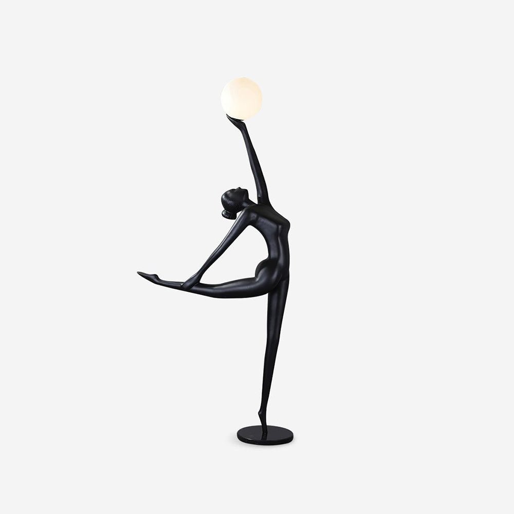 Modern Artistic Rhythmic Gymnast Sculpture Floor Lamp with Glass Globe Shade