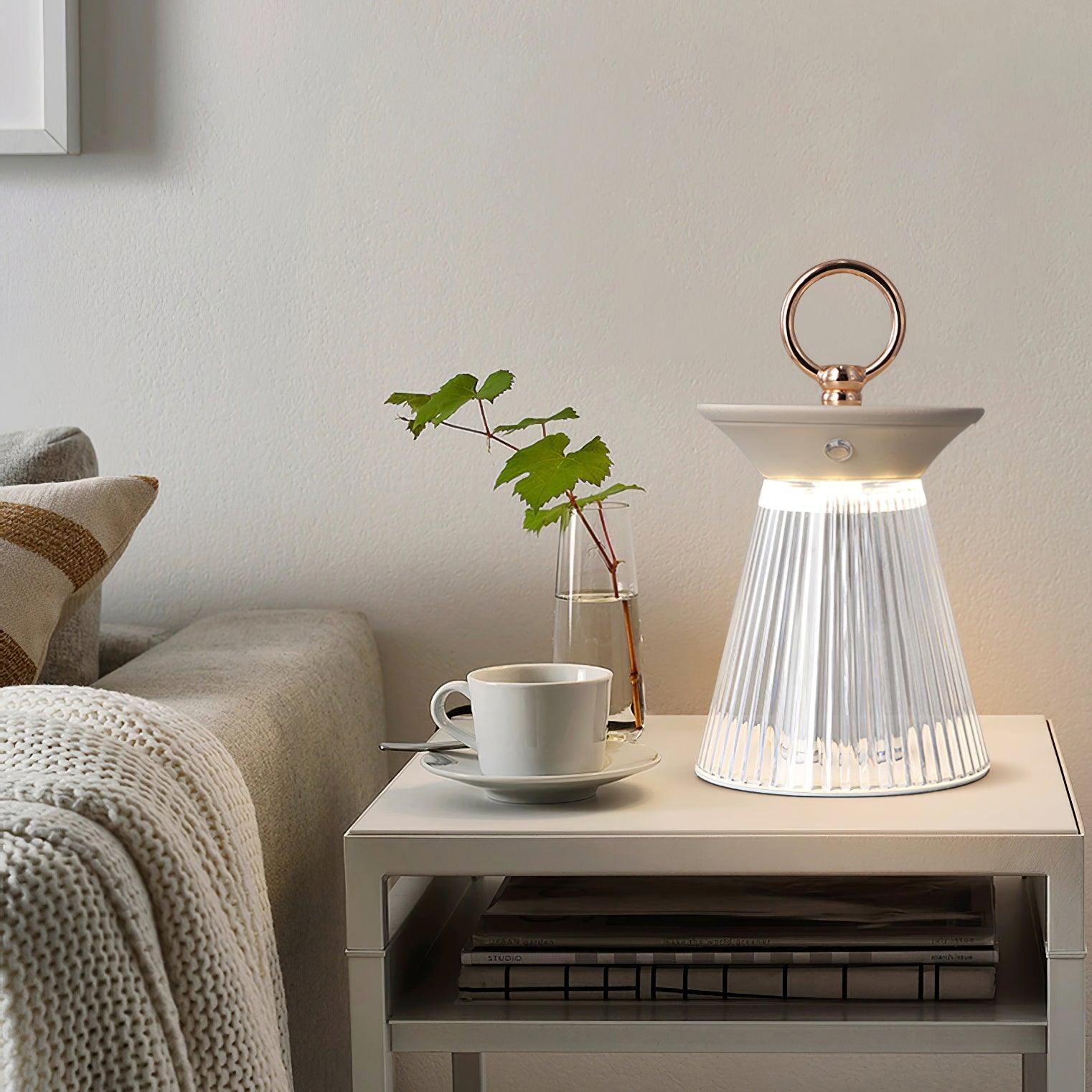 Modern Ribbed Acrylic Rechargeable LED Table Lamp with USB Battery Power for Bedside