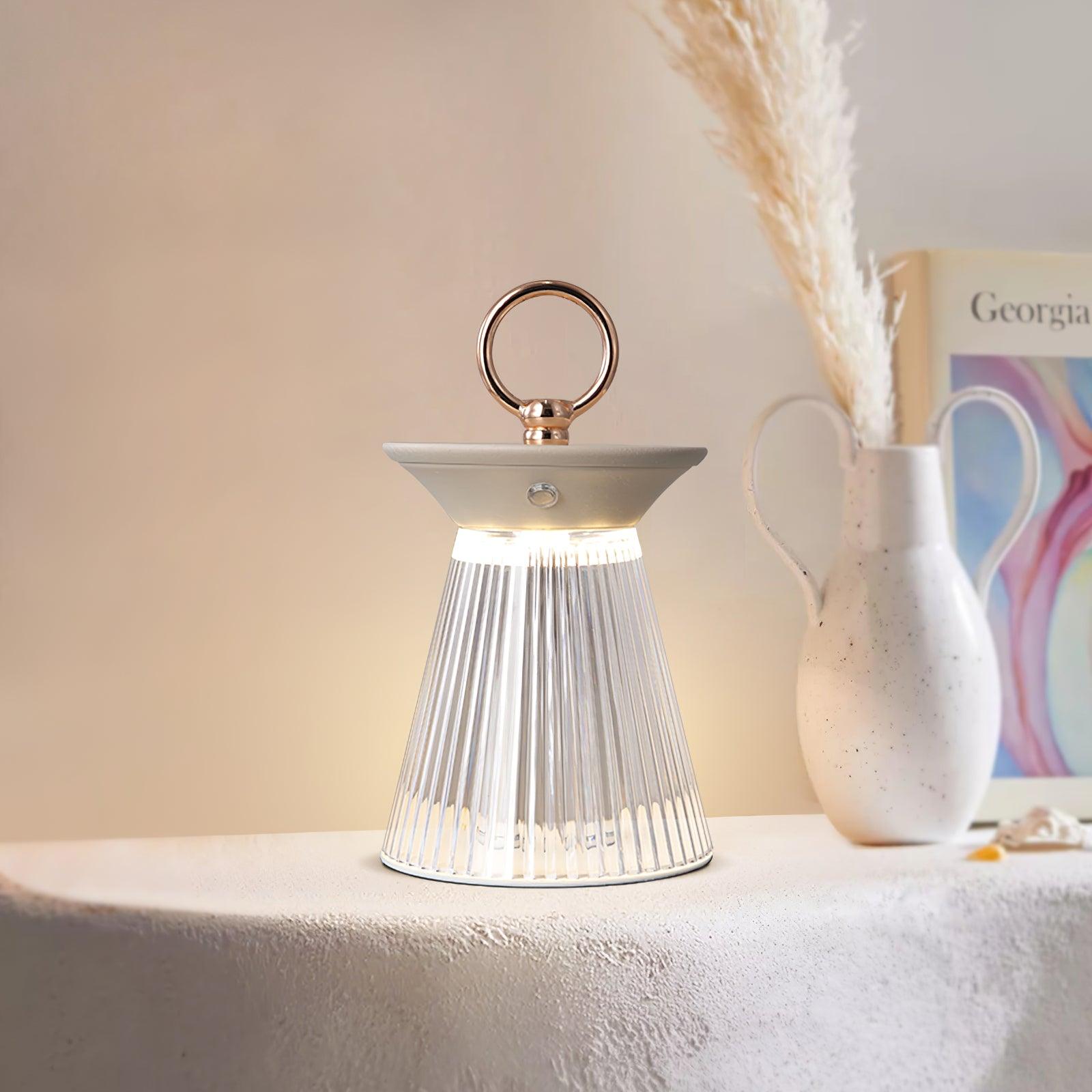 Modern Ribbed Acrylic Rechargeable LED Table Lamp with USB Battery Power for Bedside