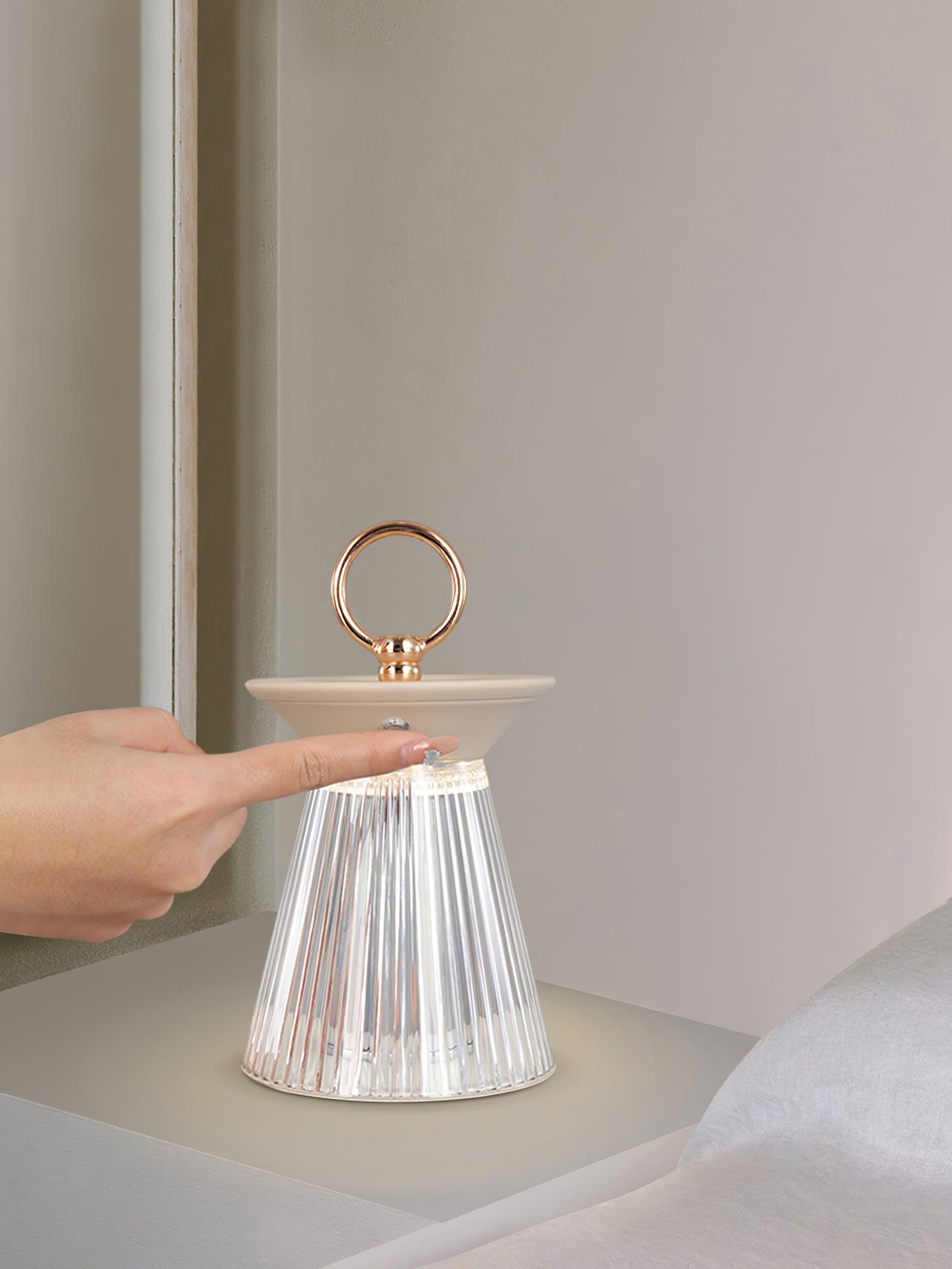 Modern Ribbed Acrylic Rechargeable LED Table Lamp with USB Battery Power for Bedside