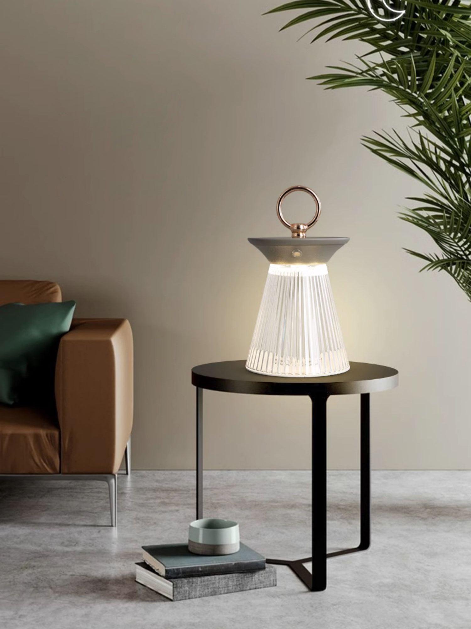 Modern Ribbed Acrylic Rechargeable LED Table Lamp with USB Battery Power for Bedside