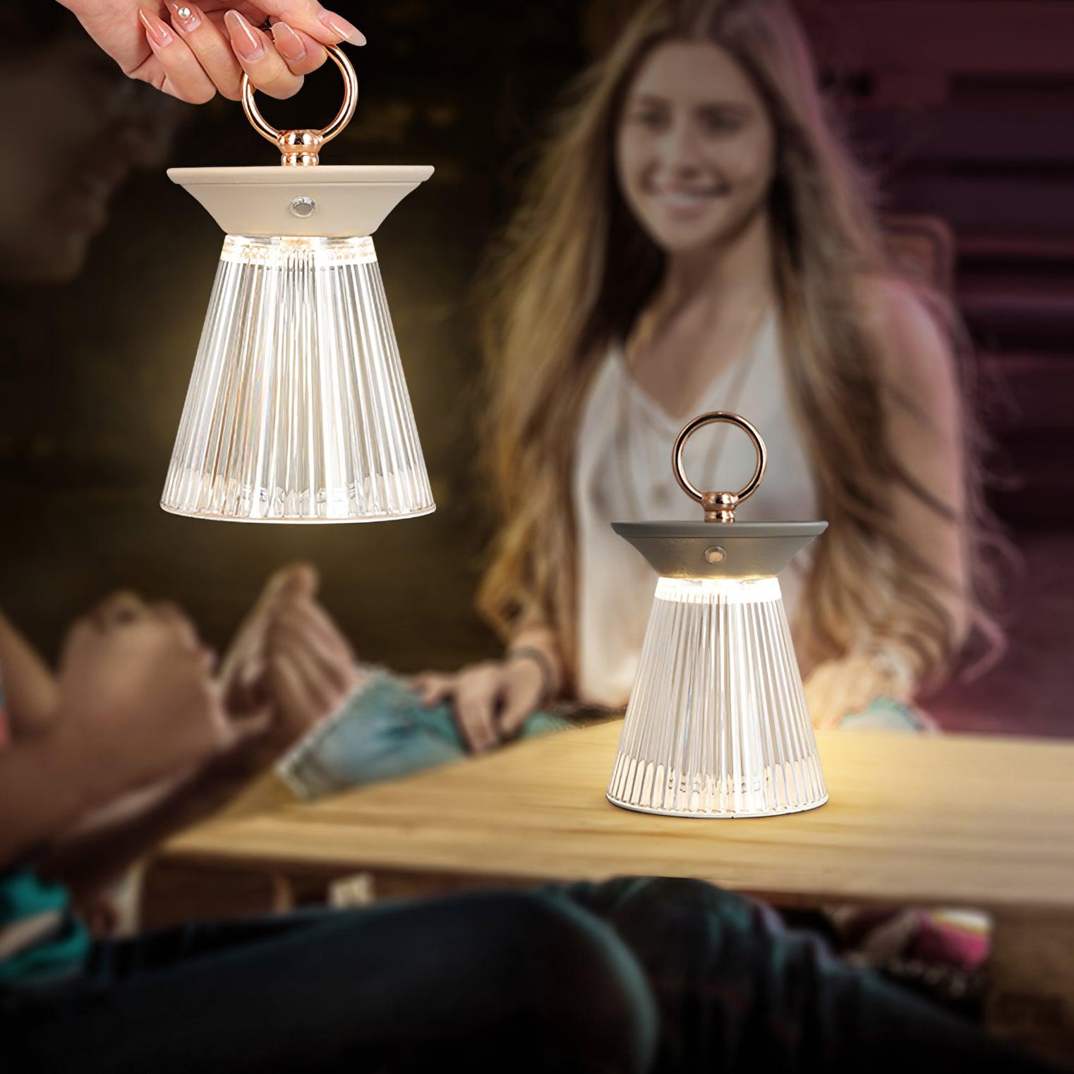 Modern Ribbed Acrylic Rechargeable LED Table Lamp with USB Battery Power for Bedside