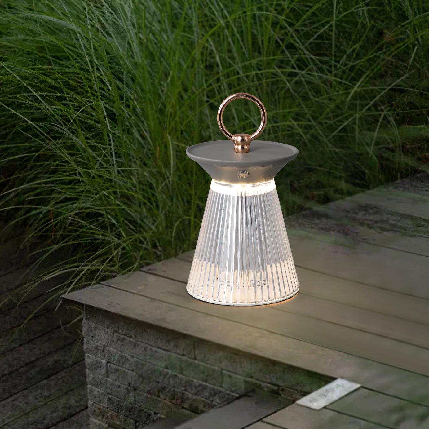 Modern Ribbed Acrylic Rechargeable LED Table Lamp with USB Battery Power for Bedside
