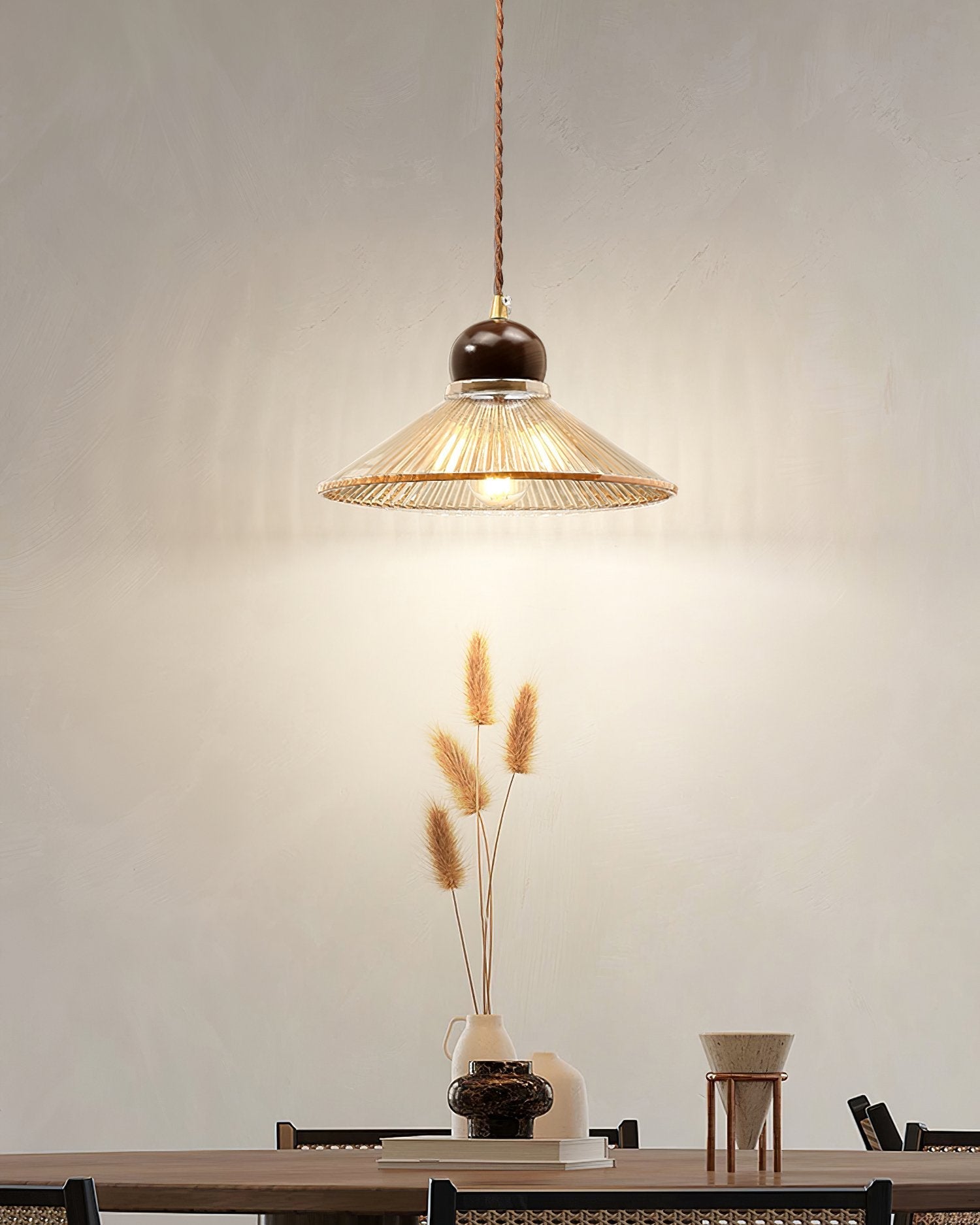 vintage-handcrafted-lotus-ribbed-glass-pendant-light-cognac-floral-ceiling-lamp-for-dining-room
