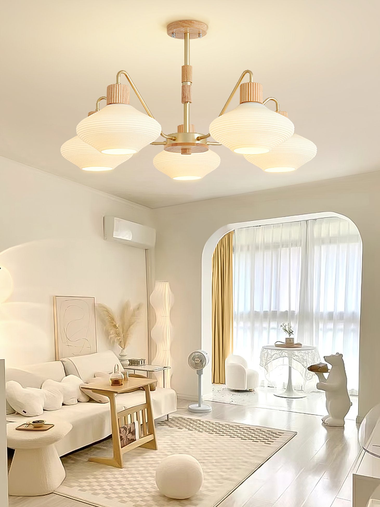 modern-ribbed-rubberwood-chandelier-with-white-glass-globes-and-gold-accents