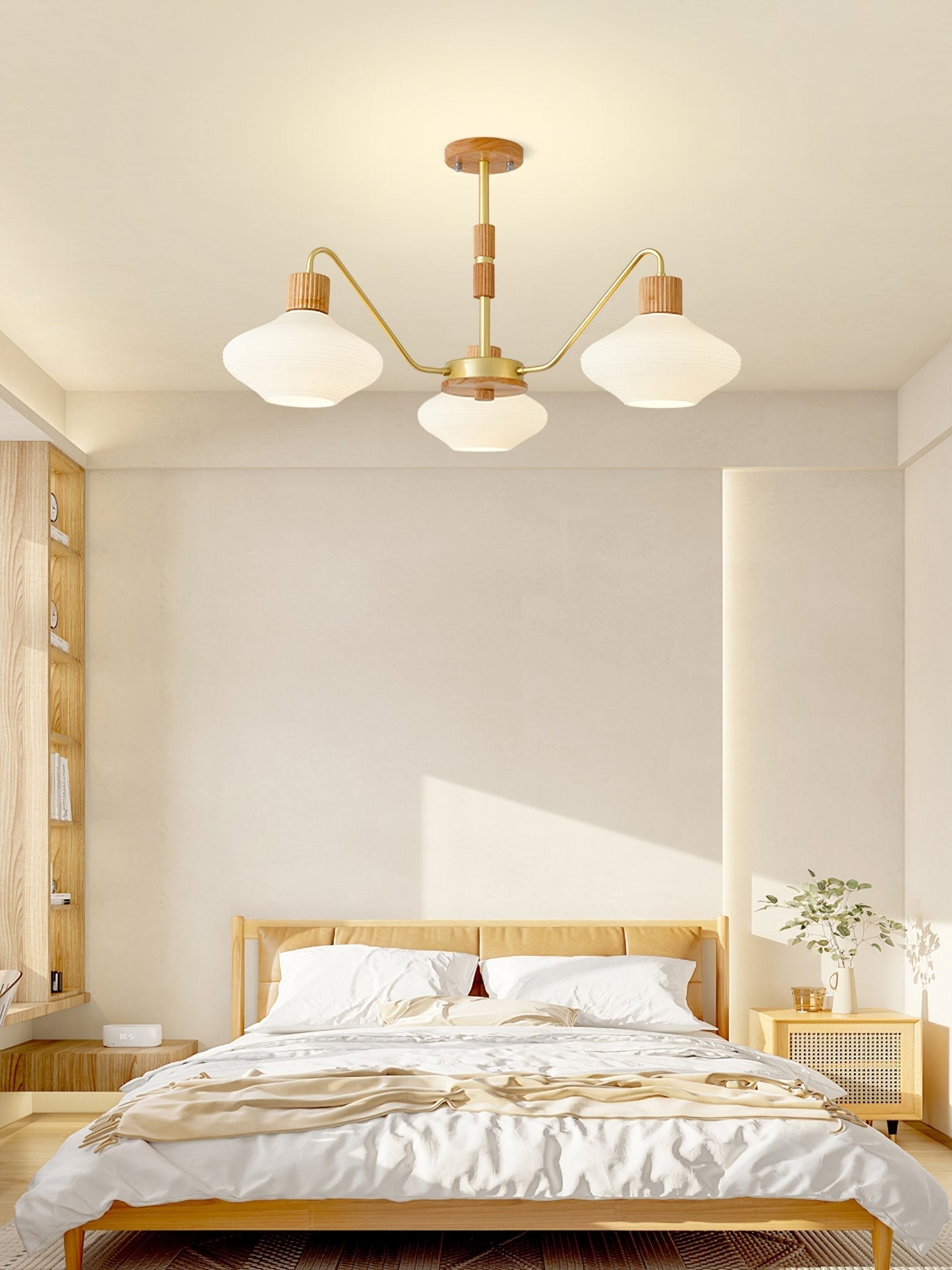 modern-ribbed-rubberwood-chandelier-with-white-glass-globes-and-gold-accents