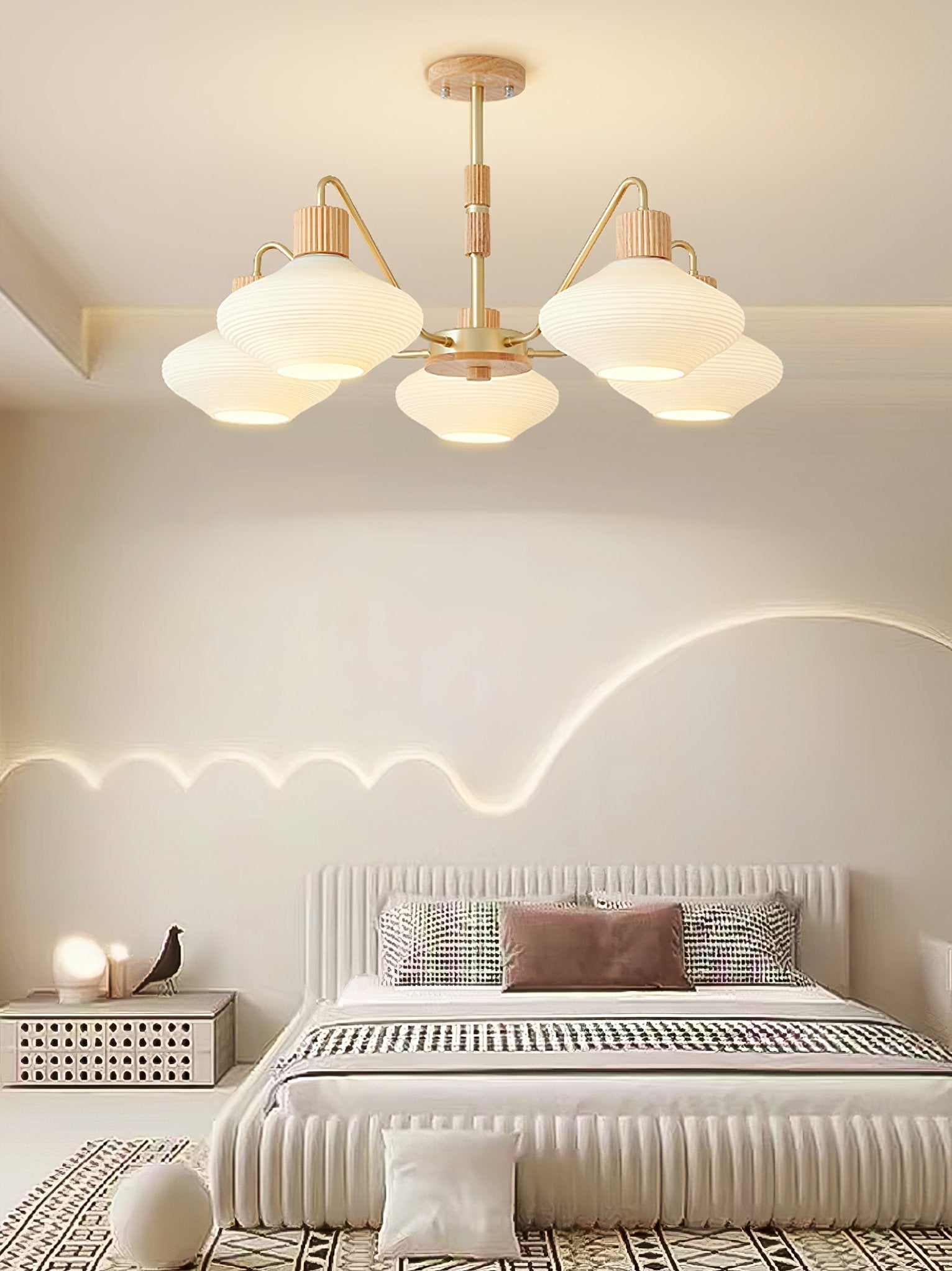 modern-ribbed-rubberwood-chandelier-with-white-glass-globes-and-gold-accents