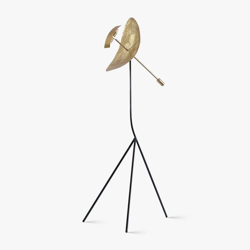 Modern Ribot Sculptural Tall Floor Lamp with Hand Hammered Brass Diffuser