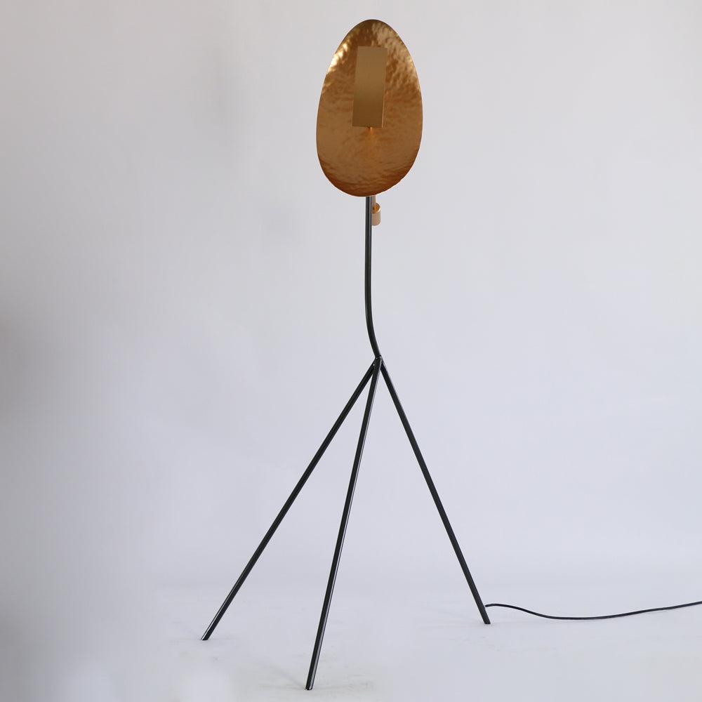 Modern Ribot Sculptural Tall Floor Lamp with Hand Hammered Brass Diffuser