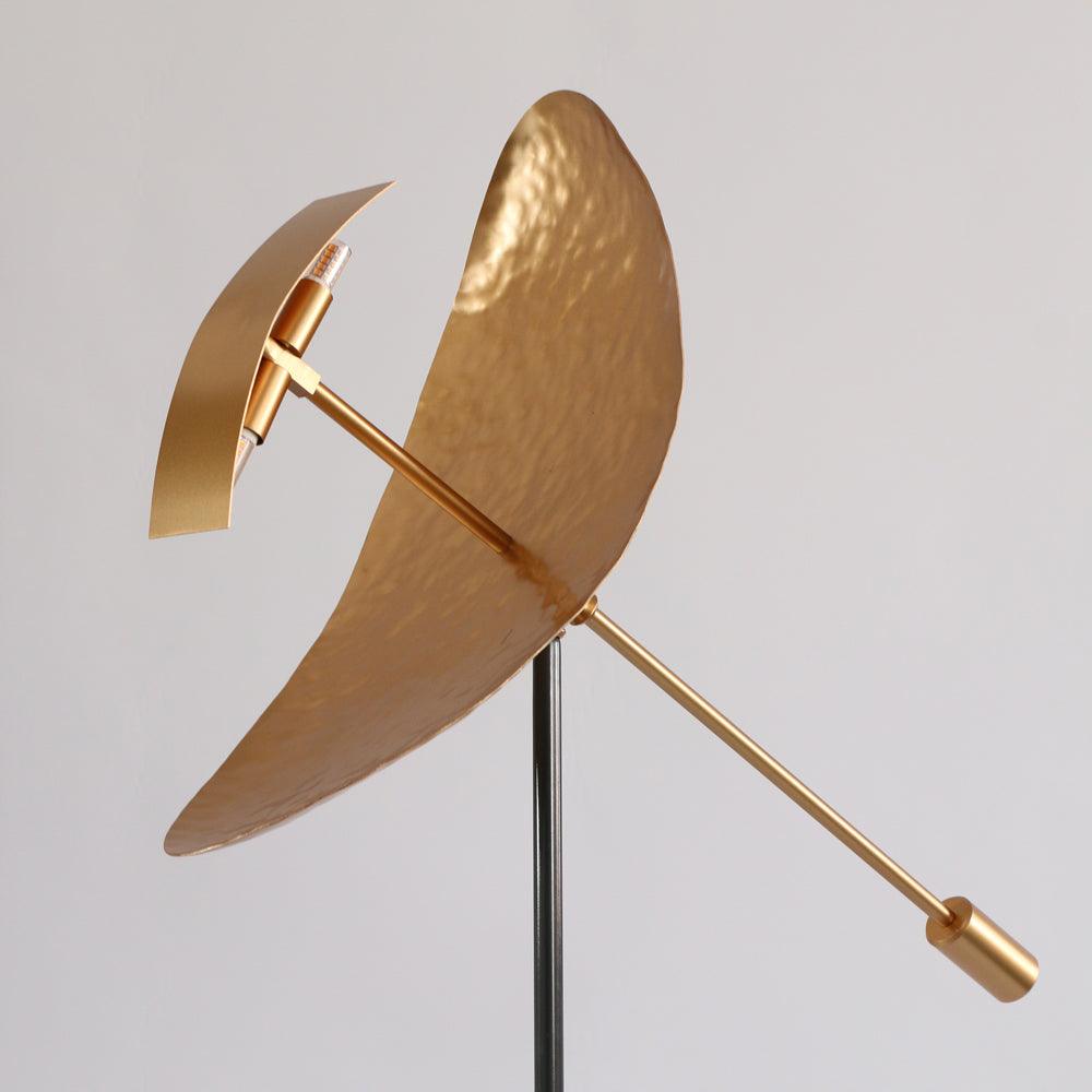 Modern Ribot Sculptural Tall Floor Lamp with Hand Hammered Brass Diffuser