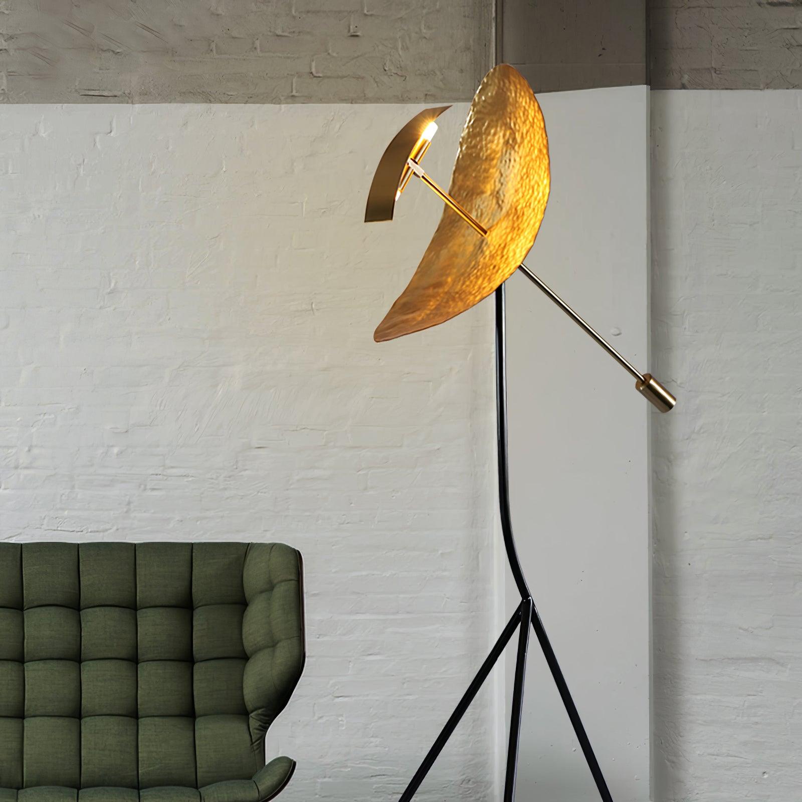 Modern Ribot Sculptural Tall Floor Lamp with Hand Hammered Brass Diffuser