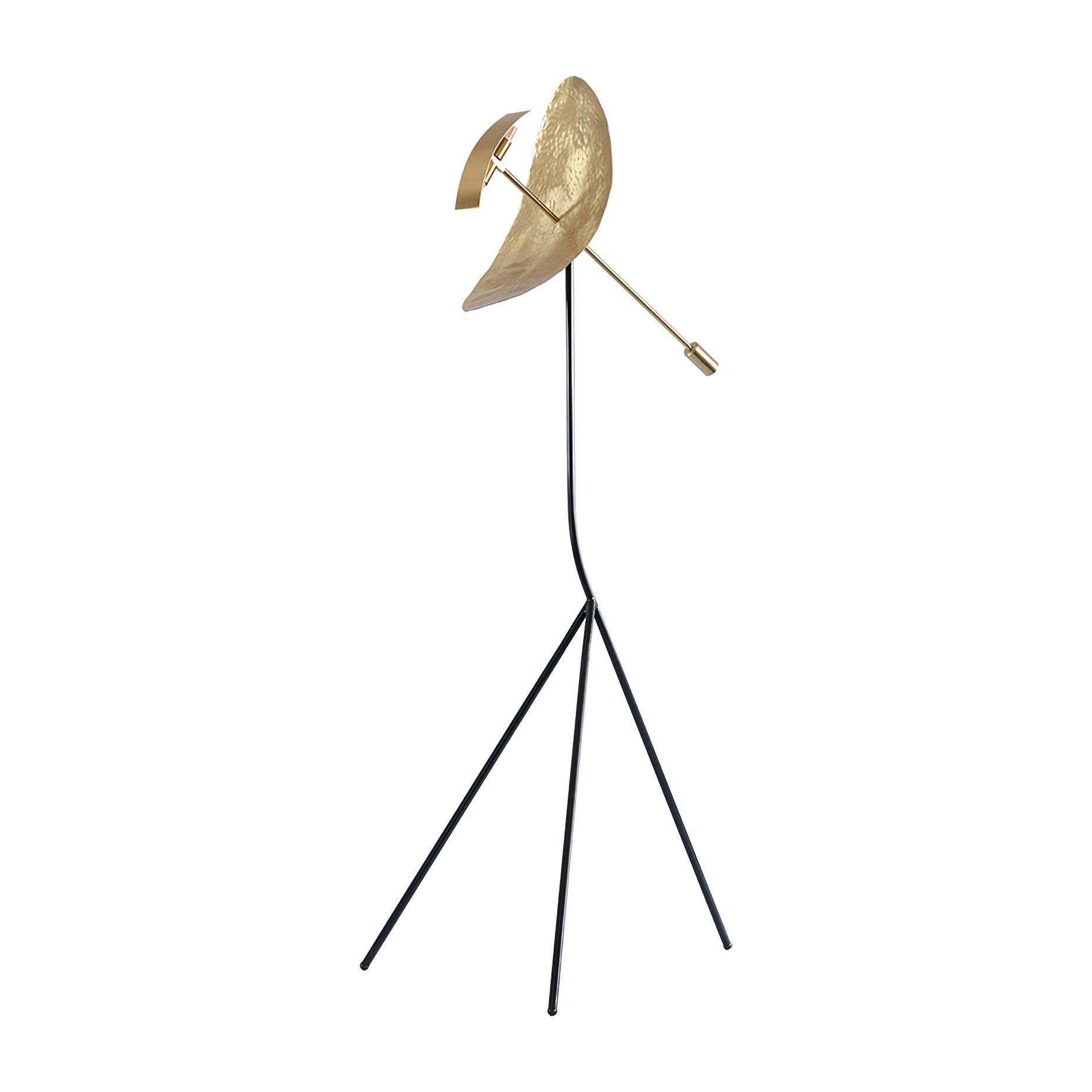 Modern Ribot Sculptural Tall Floor Lamp with Hand Hammered Brass Diffuser