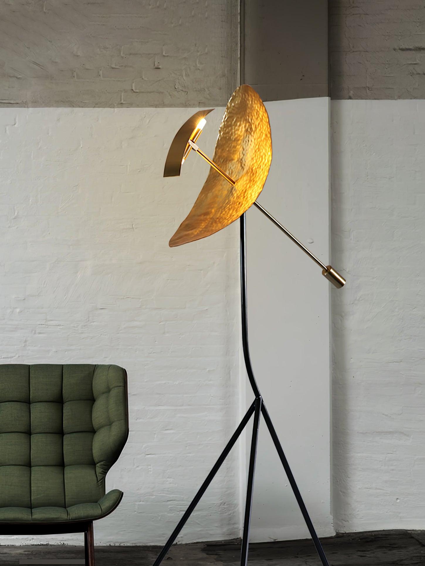 Modern Ribot Sculptural Tall Floor Lamp with Hand Hammered Brass Diffuser