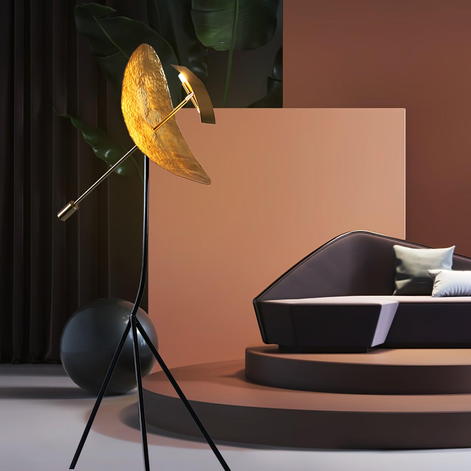 Modern Ribot Sculptural Tall Floor Lamp with Hand Hammered Brass Diffuser