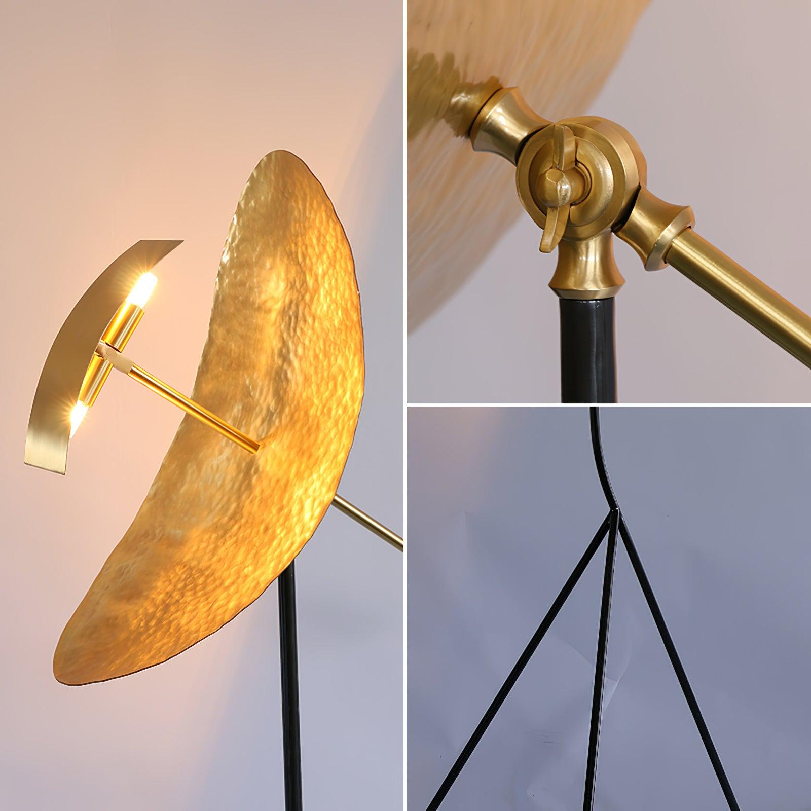 Modern Ribot Sculptural Tall Floor Lamp with Hand Hammered Brass Diffuser