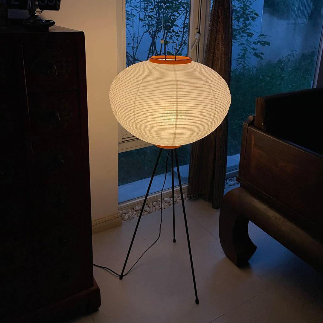 Japanese Rice Paper Floor Lamp Sculptural Mulberry Paper Standing Lantern Lighting