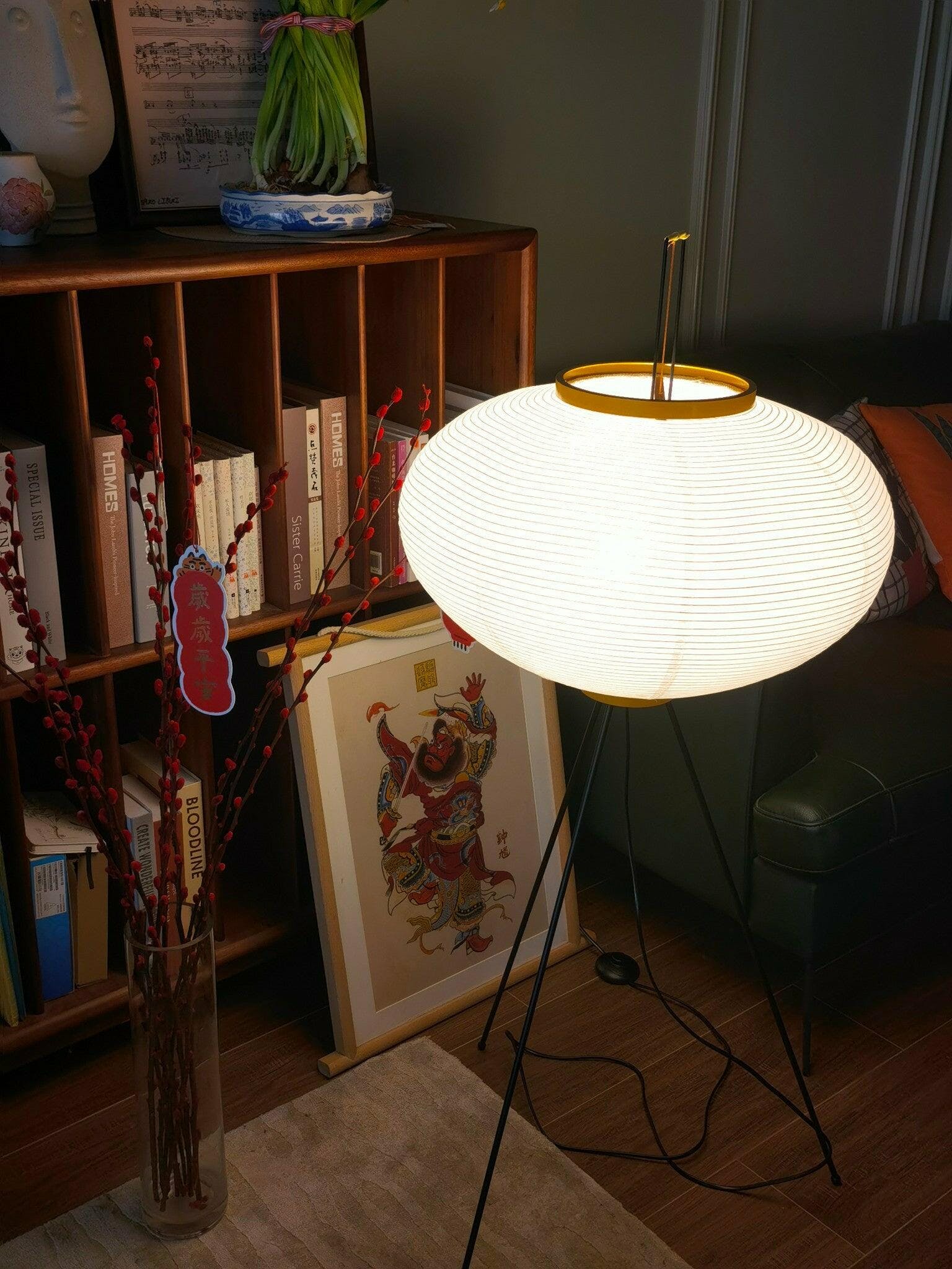 Japanese Rice Paper Floor Lamp Sculptural Mulberry Paper Standing Lantern Lighting