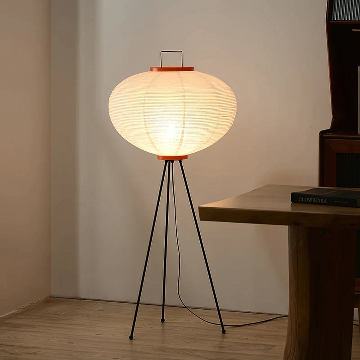 Japanese Rice Paper Floor Lamp Sculptural Mulberry Paper Standing Lantern Lighting