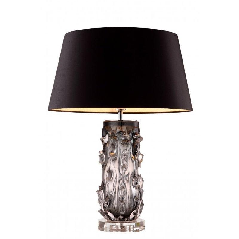 Modern Blown Glass Table Lamp with Green Finish and Grey Fabric Shade for Bedroom