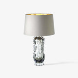 Modern Blown Glass Table Lamp with Green Finish and Grey Fabric Shade for Bedroom