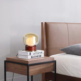 Rigel Contemporary Wood and Metal Table Lamp with Amber Glass Shade for Bedroom