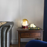 Rigel Contemporary Wood and Metal Table Lamp with Amber Glass Shade for Bedroom