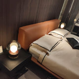 Rigel Contemporary Wood and Metal Table Lamp with Amber Glass Shade for Bedroom