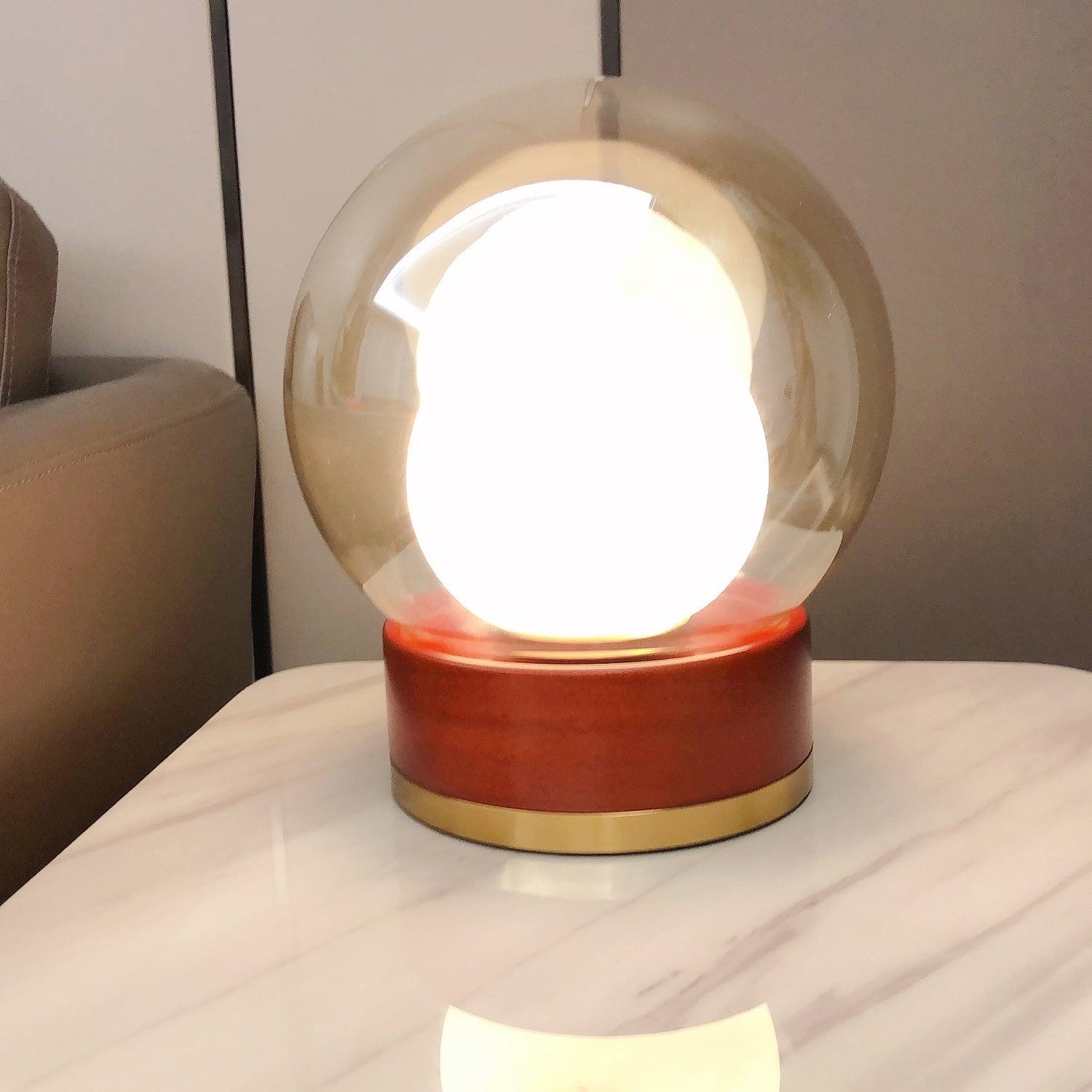 Rigel Contemporary Wood and Metal Table Lamp with Amber Glass Shade for Bedroom