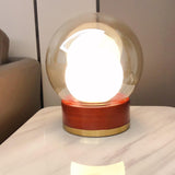 Rigel Contemporary Wood and Metal Table Lamp with Amber Glass Shade for Bedroom