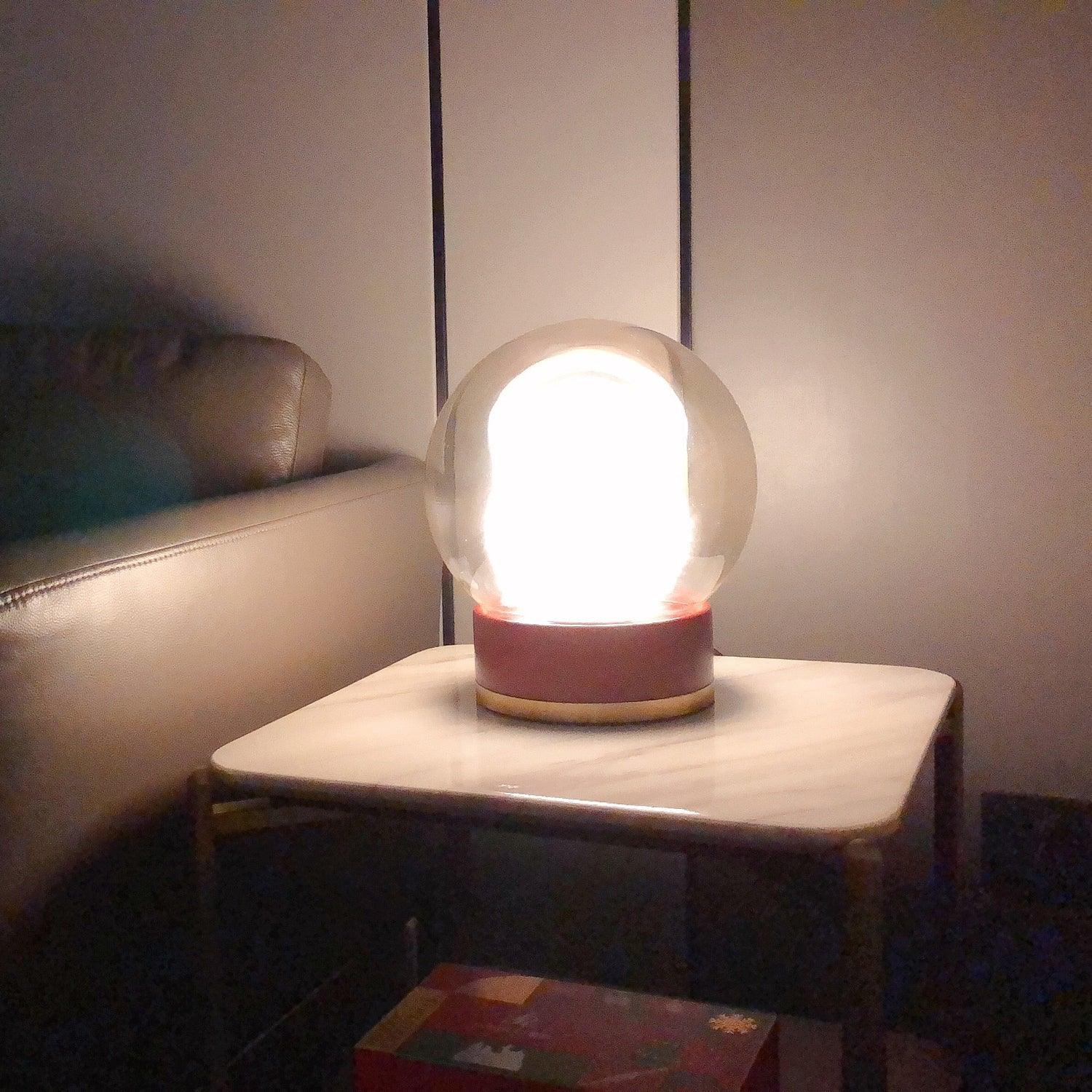 Rigel Contemporary Wood and Metal Table Lamp with Amber Glass Shade for Bedroom