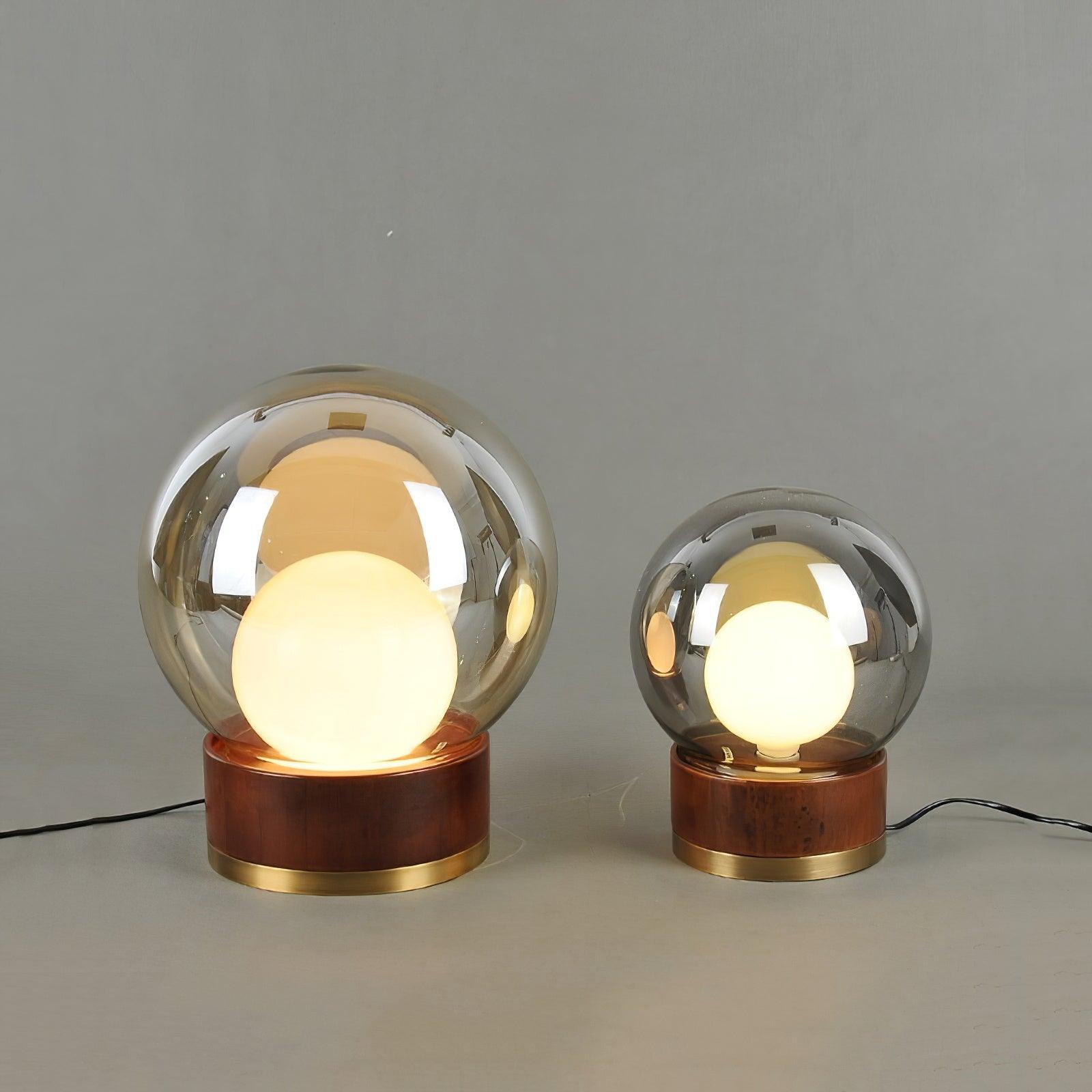 Rigel Contemporary Wood and Metal Table Lamp with Amber Glass Shade for Bedroom