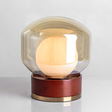 Rigel Contemporary Wood and Metal Table Lamp with Amber Glass Shade for Bedroom