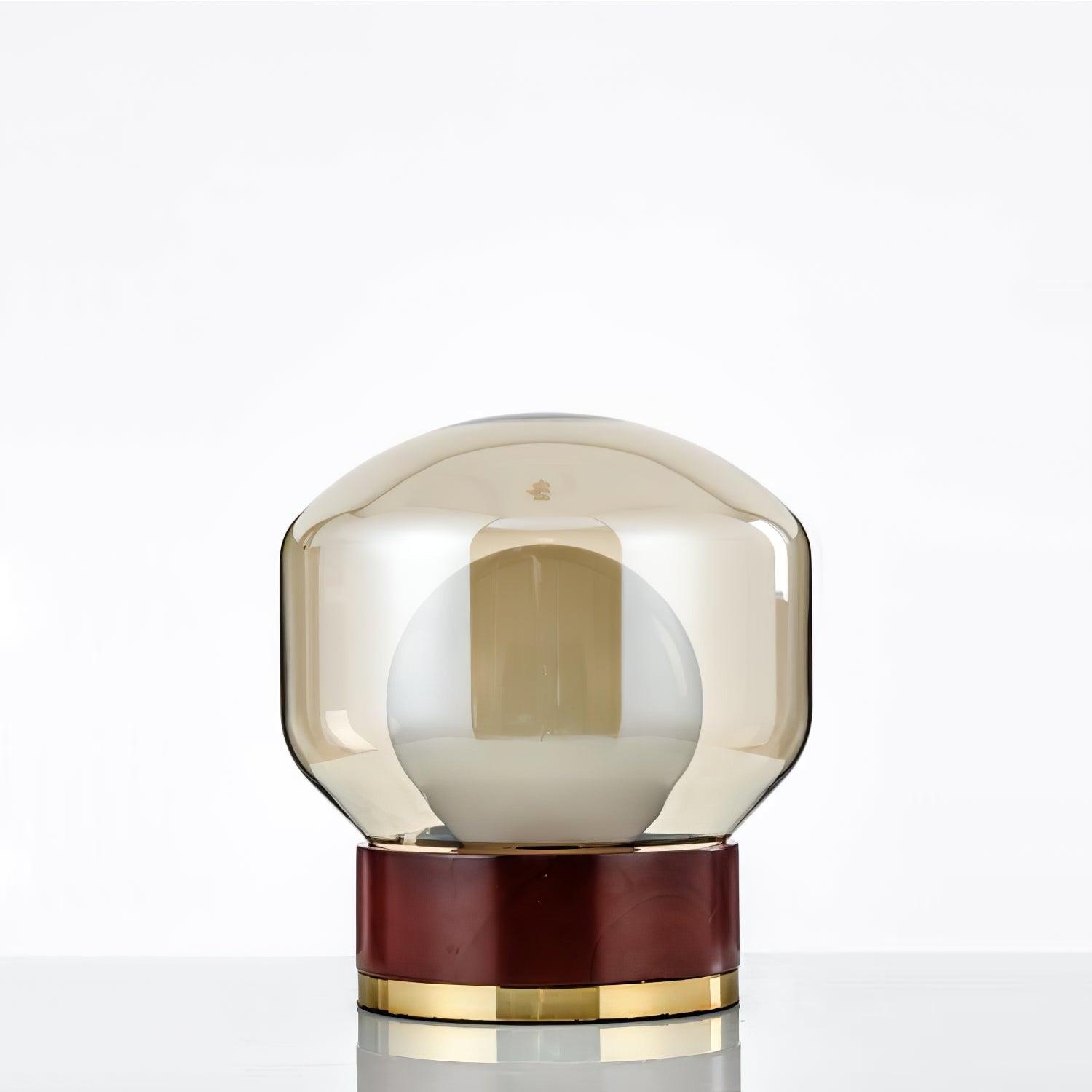 Rigel Contemporary Wood and Metal Table Lamp with Amber Glass Shade for Bedroom