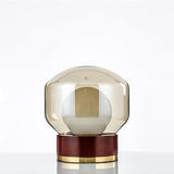 Rigel Contemporary Wood and Metal Table Lamp with Amber Glass Shade for Bedroom